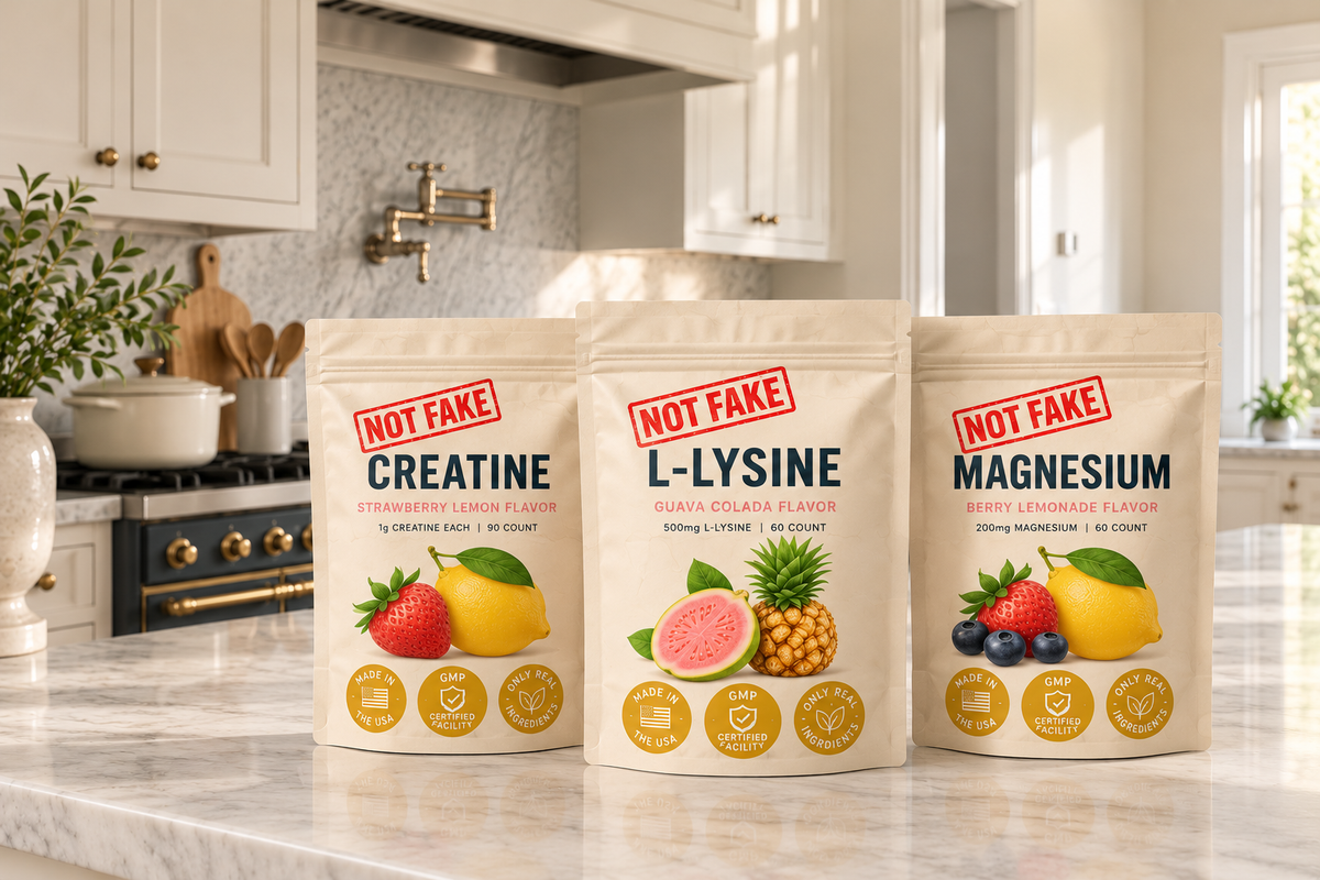 Not Fake Gummies: Creatine, L-Lysine and Magnesium gummy pouches